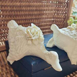 Vintage Bisque Floral Shelf Birds